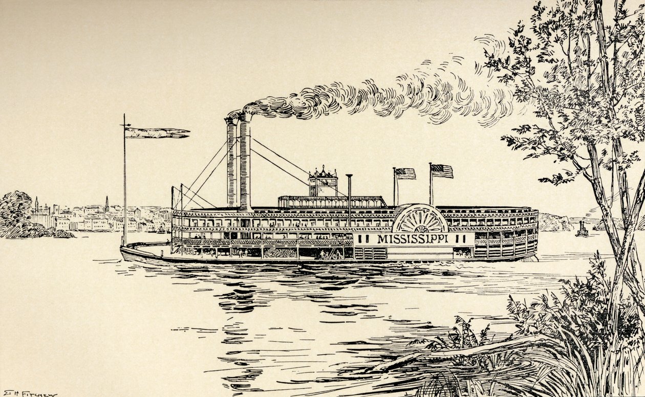 Ein Mississippi-Dampfer vor St. Louis, aus 