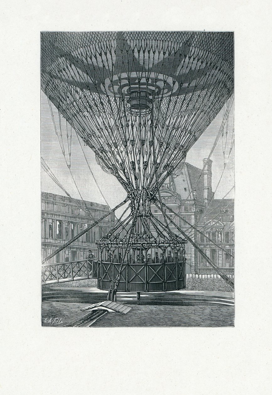Panoramische Aussichtsplattform mit einem Heißluftballon, veröffentlicht ca. 1880 von E. A. Tilly