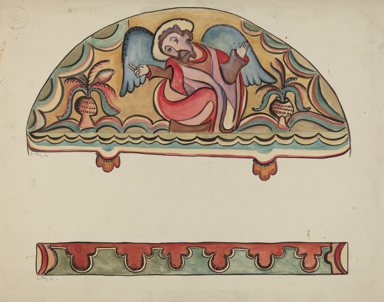 Lunette und Detail vom Altar der Kirche im Sanctuario, Chimayo, 1935-1942 von E. Boyd