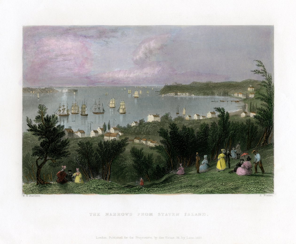 Die Narrows von Staten Island aus gesehen, New York, USA, 1837 von E. Finden