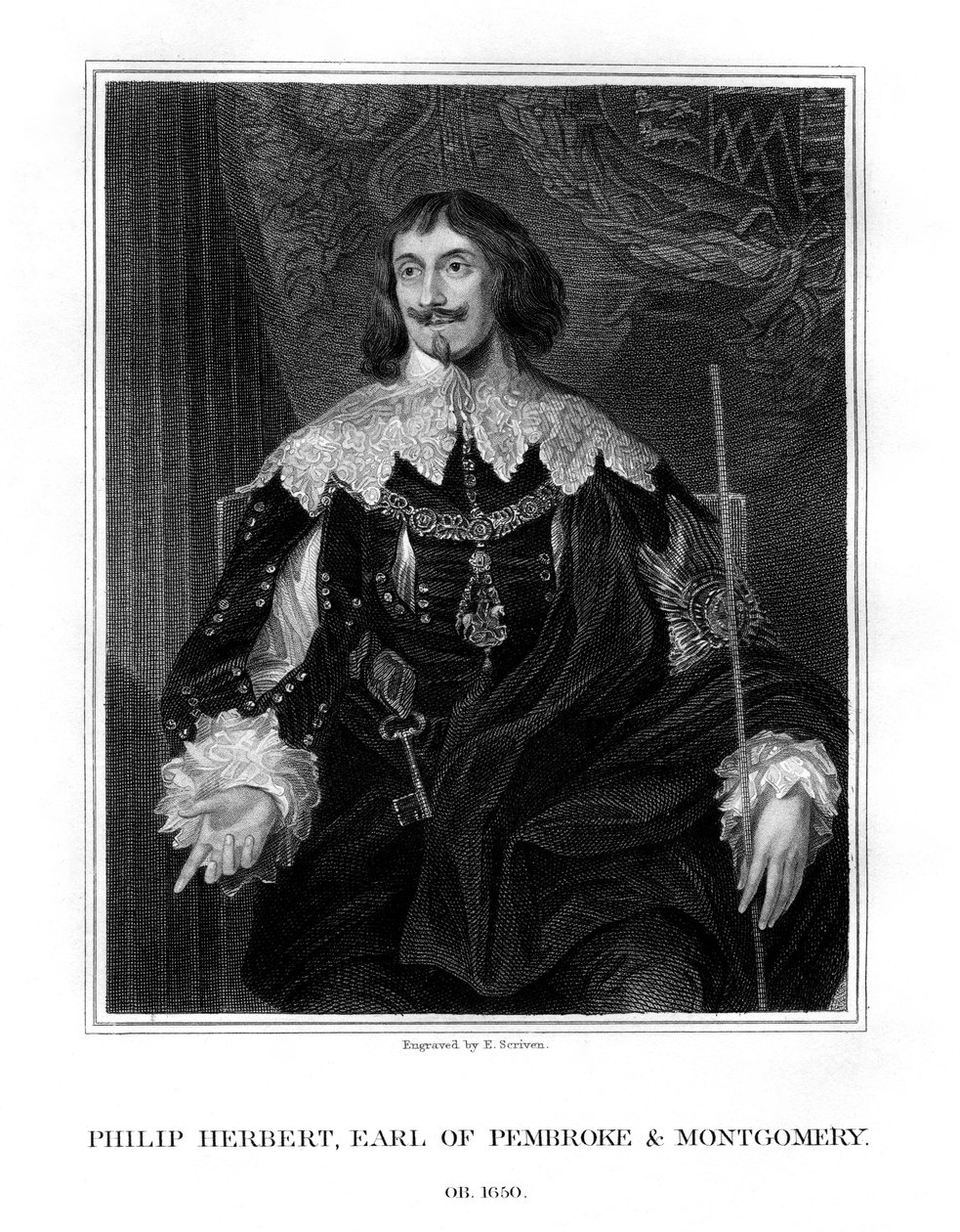 Philip Herbert, 4. Earl of Pembroke, Höfling und Politiker, 1828 von E. Scriven