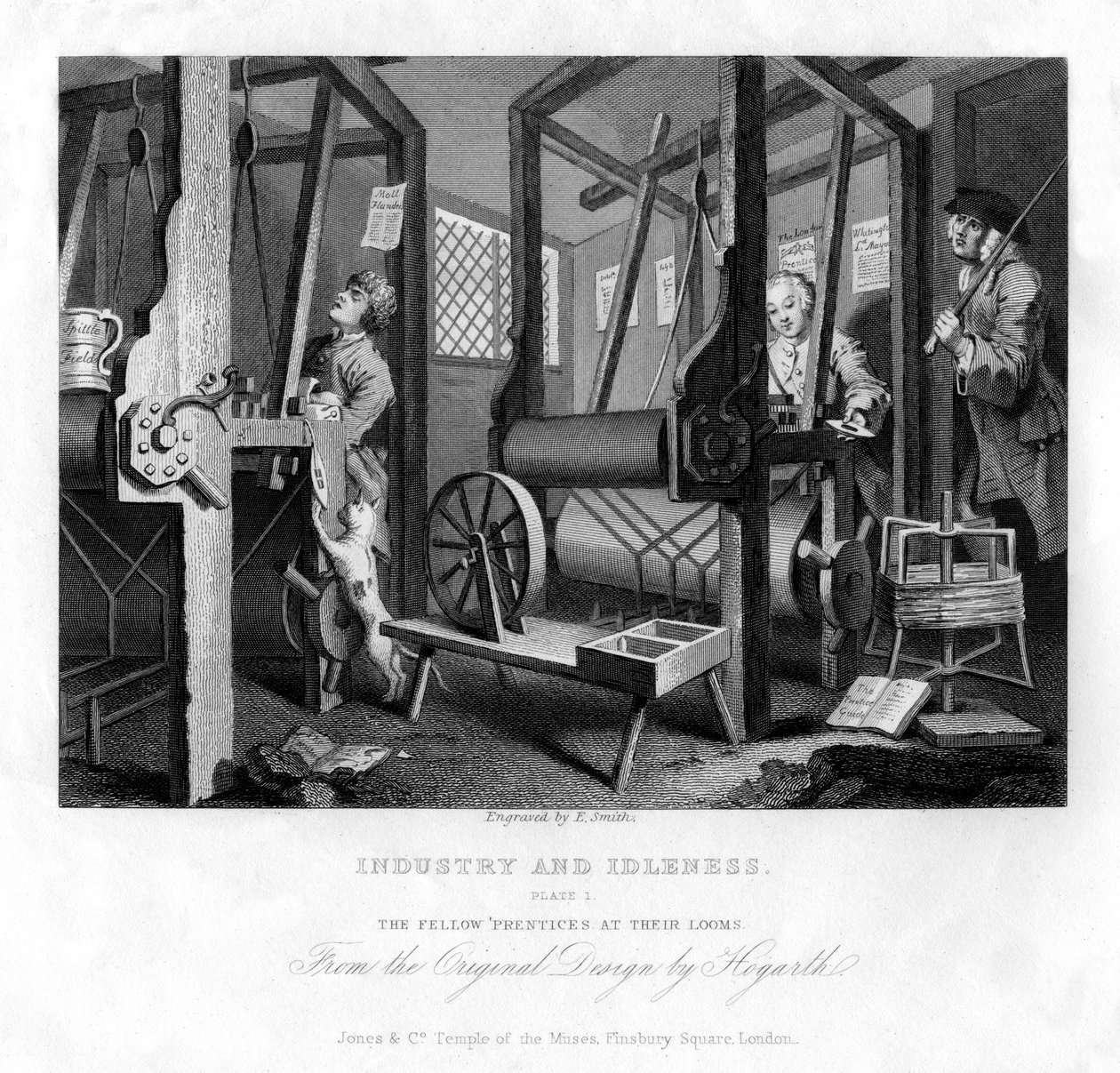 Die Mitgesellen an ihren Webstühlen, Platte I von Industrie und Fleiß, 1833 von E. Smith