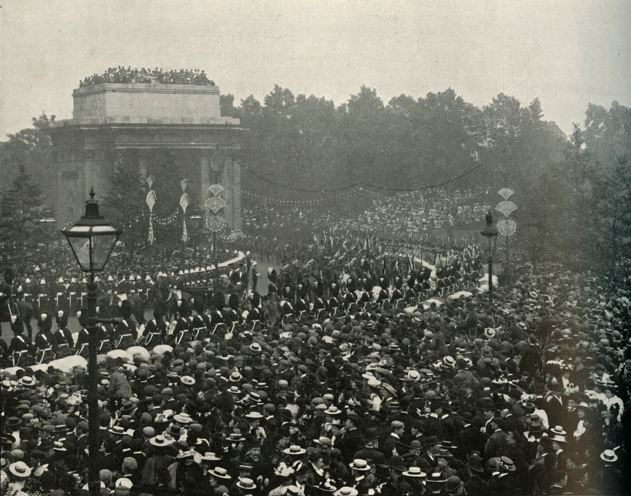 Ankunft des kanadischen Premierministers Der Ehrwürdige Wilfrid Laurier an der Hyde Park Corner, 1897 von E. and S. Woodbury