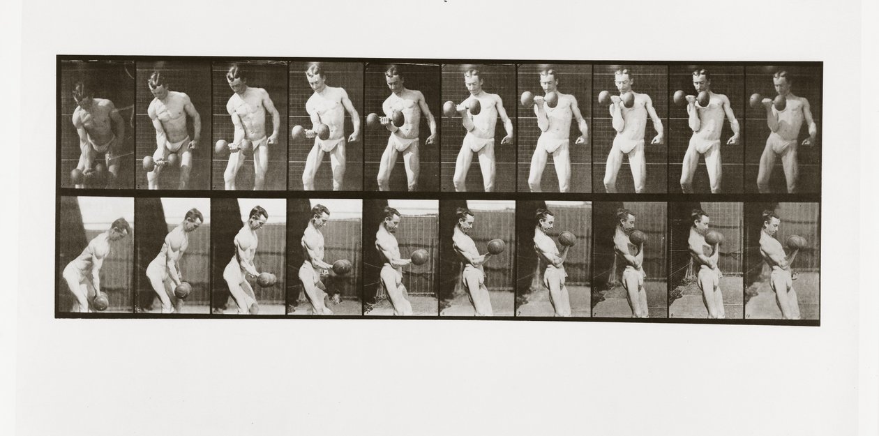 Mann hebt eine Hantel, Tafel 324 aus Animal Locomotion, 1887 von Eadweard Muybridge