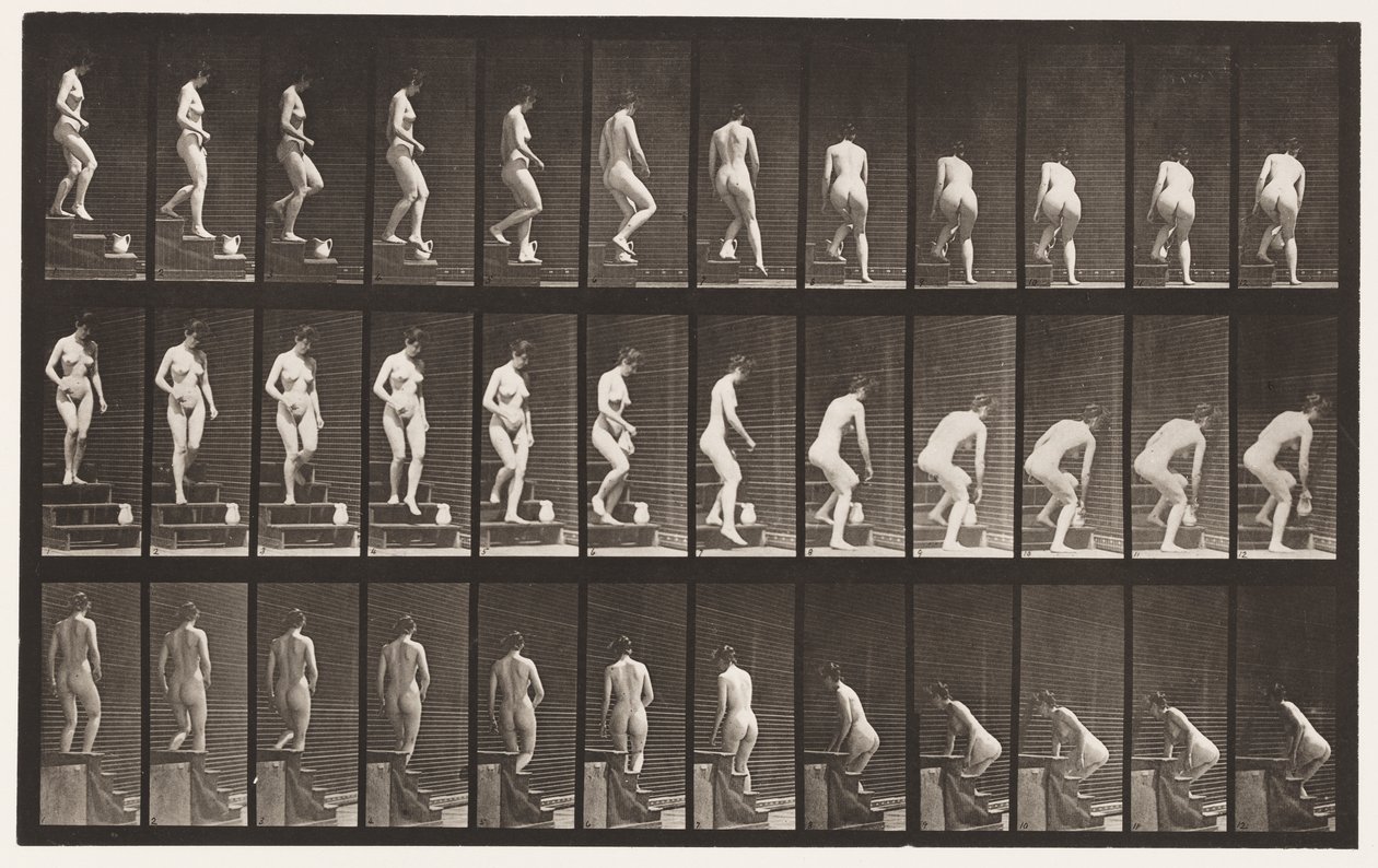 Tafel 149. Treppenabstieg; sich bücken, um einen Krug zu heben von Eadweard Muybridge
