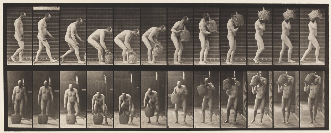 Tafel 218. Bücken und vollen Demijohn auf die Schulter heben von Eadweard Muybridge