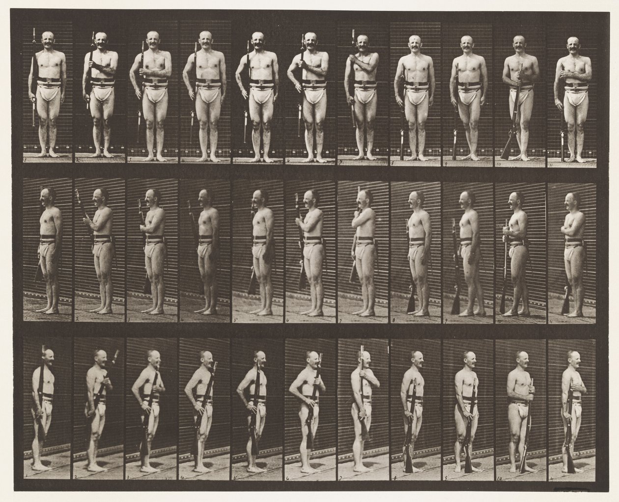Tafel 354. Waffen tragen, Parade-Ruhe und Waffen schleppen von Eadweard Muybridge