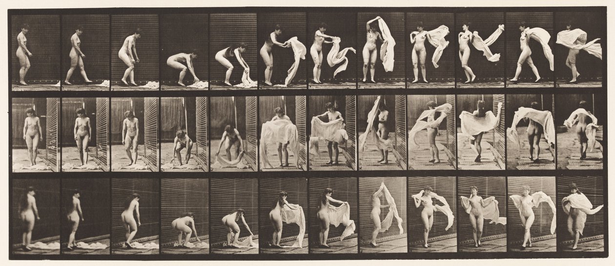 Tafel 419. Toilette, Bücken, Umhang über die Schultern werfen von Eadweard Muybridge