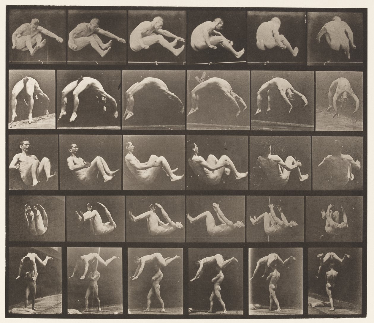 Tafel 522. A, 97 Springen; B, 98 Handstand; C, 98 Salto von Eadweard Muybridge