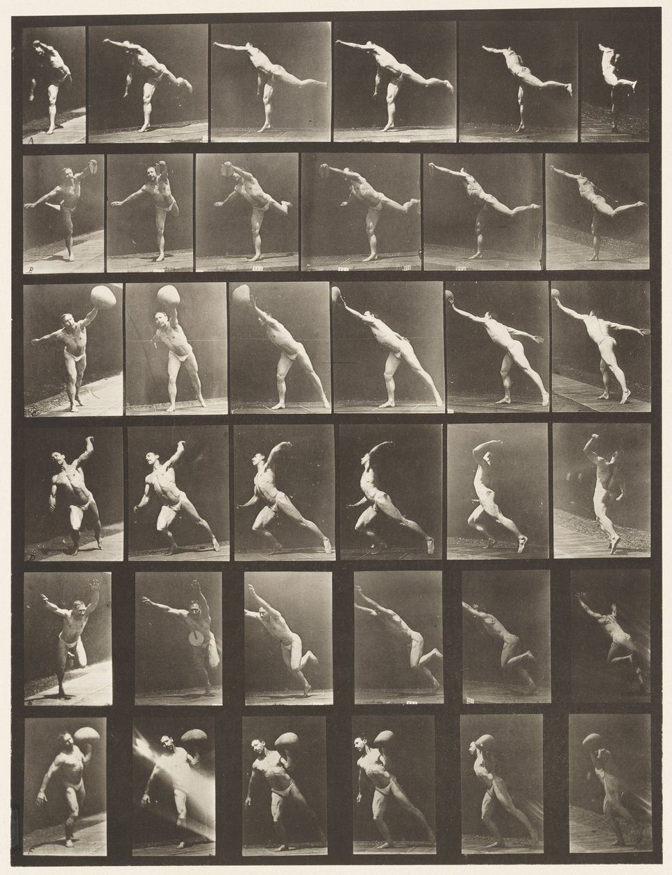 Tafel 523. A, Schlag ausführen; B, Diskus werfen von Eadweard Muybridge