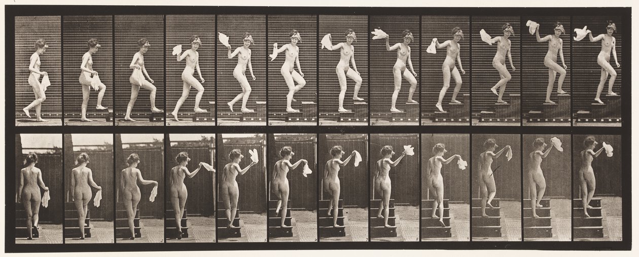 Tafel 96. Treppen hinaufsteigen, sich umsehen; Taschentuch winken von Eadweard Muybridge