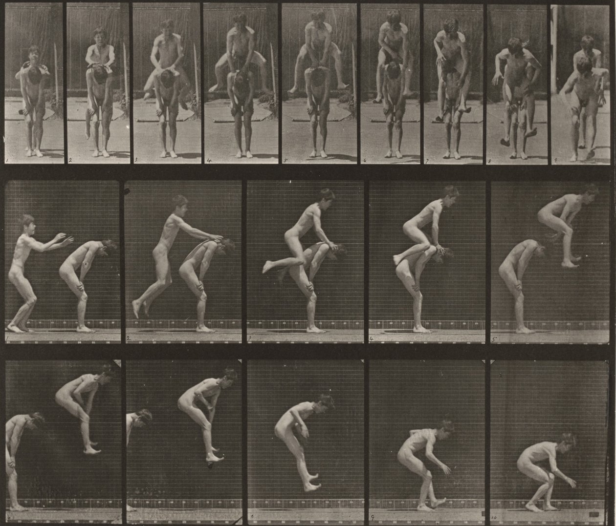 Tafel Nummer 167. Sprung über den Rücken eines Jungen (Bockspringen) von Eadweard Muybridge