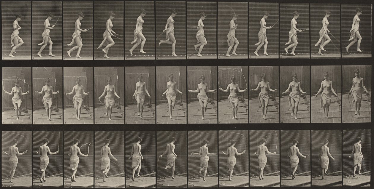 Tafel Nummer 174. Laufen und Springen mit dem Springseil von Eadweard Muybridge