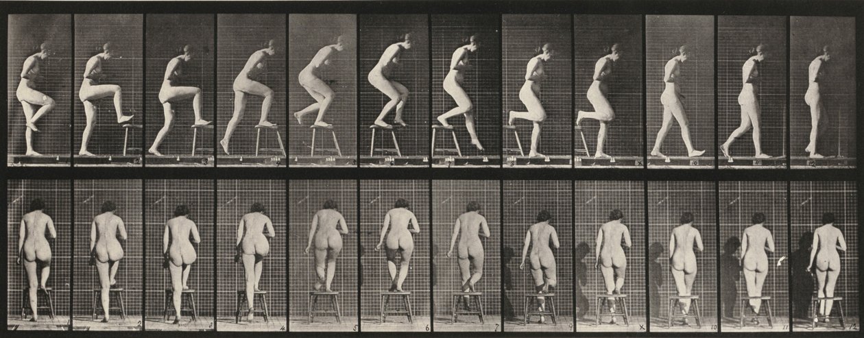 Tafel Nummer 180. Auf einen Stuhl treten und darüber steigen von Eadweard Muybridge