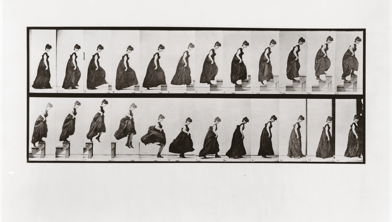 Frau steigt Treppen hinauf und springt hinunter, Platte 173 aus Animal Locomotion von Eadweard Muybridge