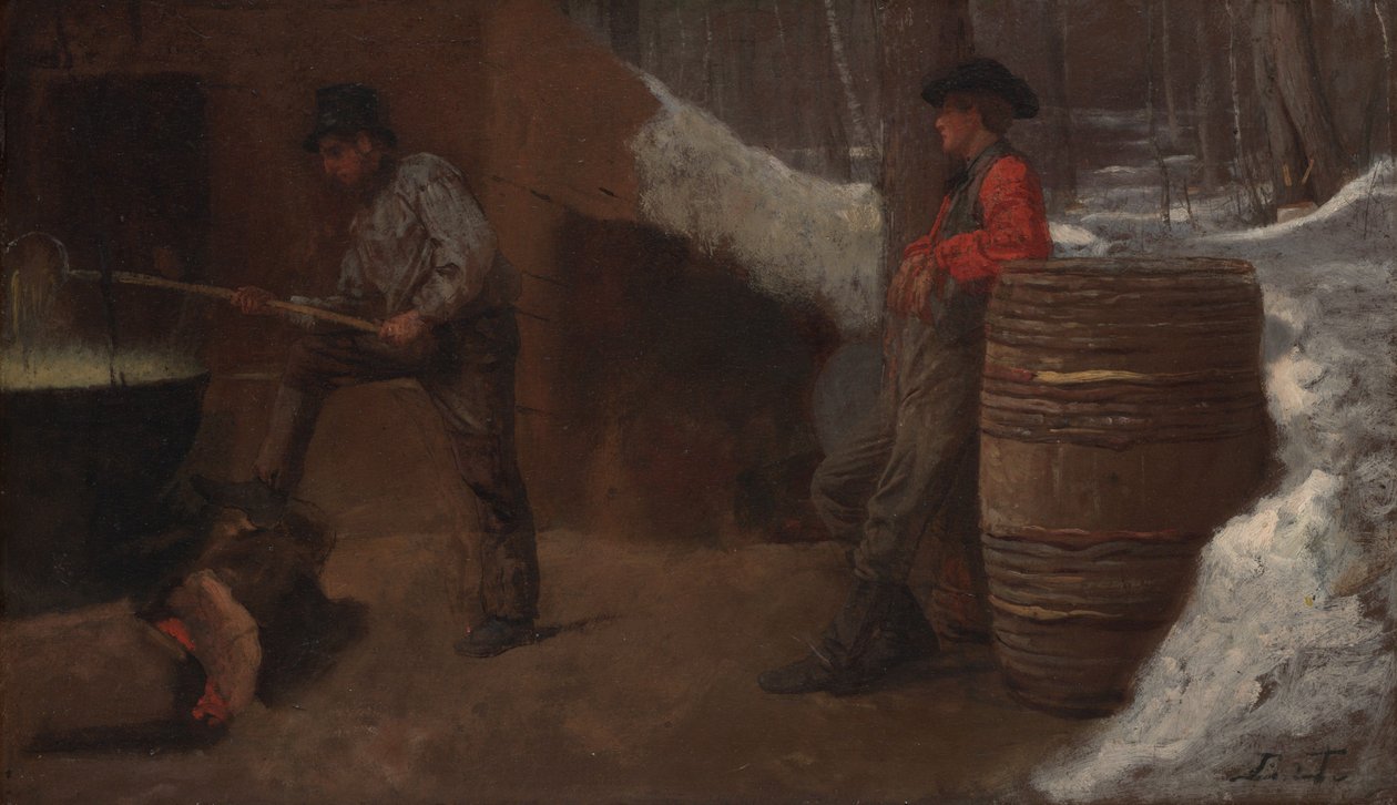 Das Zuckerlager (auch bekannt als Herstellung von Ahornzucker oder Susan Rays Ahornzucker-Küche) von Eastman Johnson