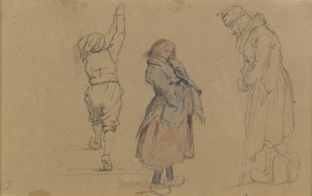 Drei niederländische Figuren, ca. 1852 von Eastman Johnson