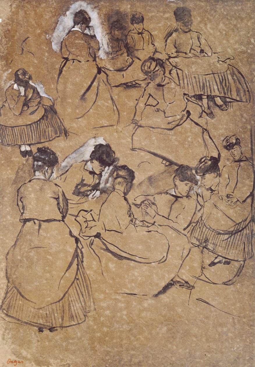 Zwölf Studien von Frauen in Kostümen des Zweiten Kaiserreichs von Edgar Degas
