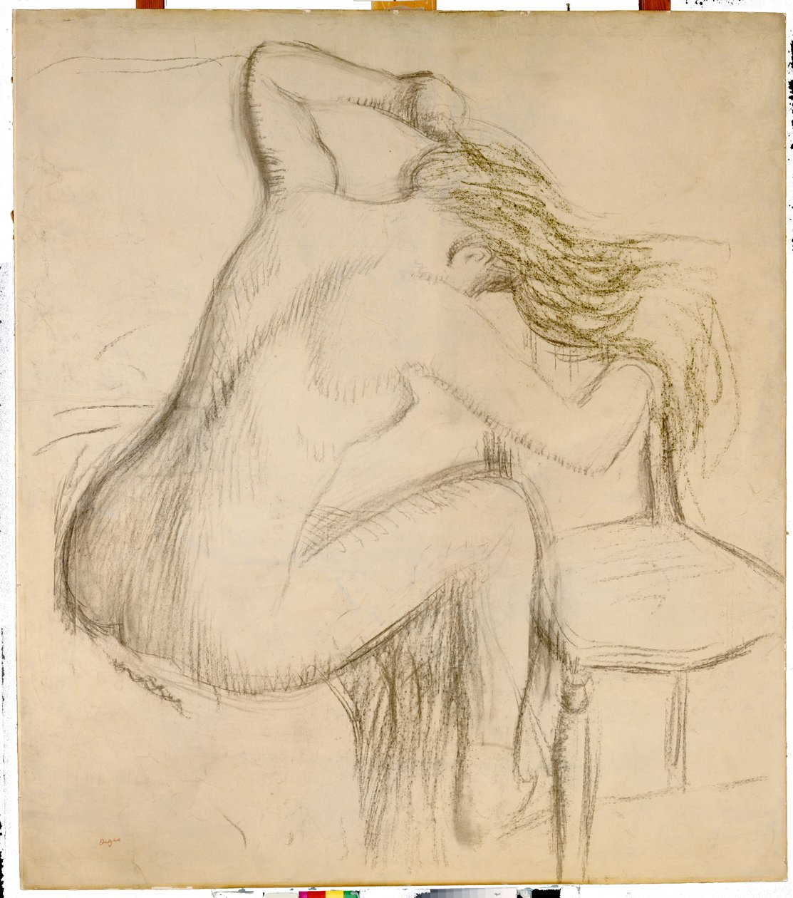 Sitzende nackte Frau, die ihr Haar stylt von Edgar Degas