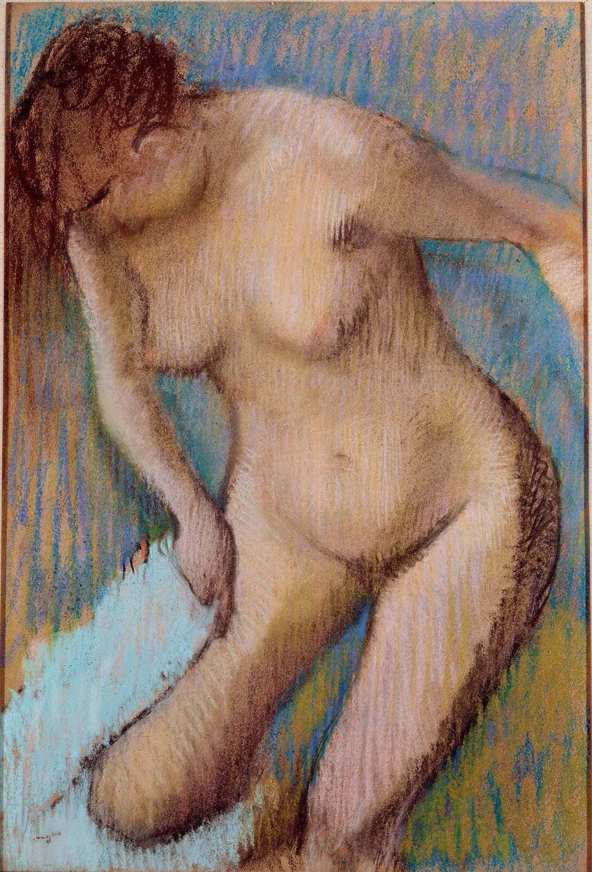 Nach dem Baden Nackte Frau, die ihren rechten Oberschenkel abwischt. Pastellgemälde von Edgar Degas (1834-1917) 1866 Rom, Galleria d
