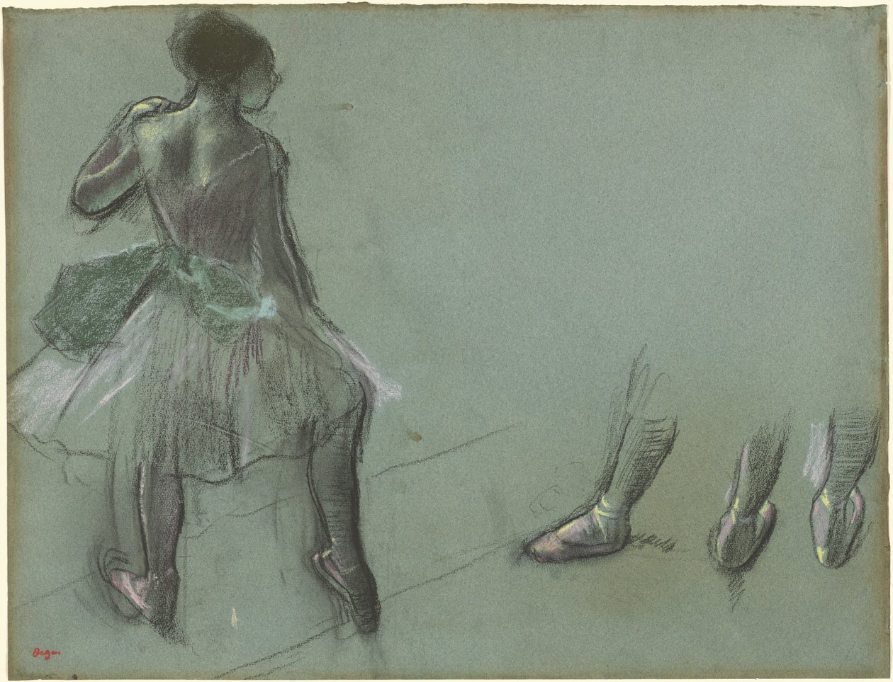 Tänzerin von hinten gesehen und drei Studien von Füßen, ca. 1878 von Edgar Degas