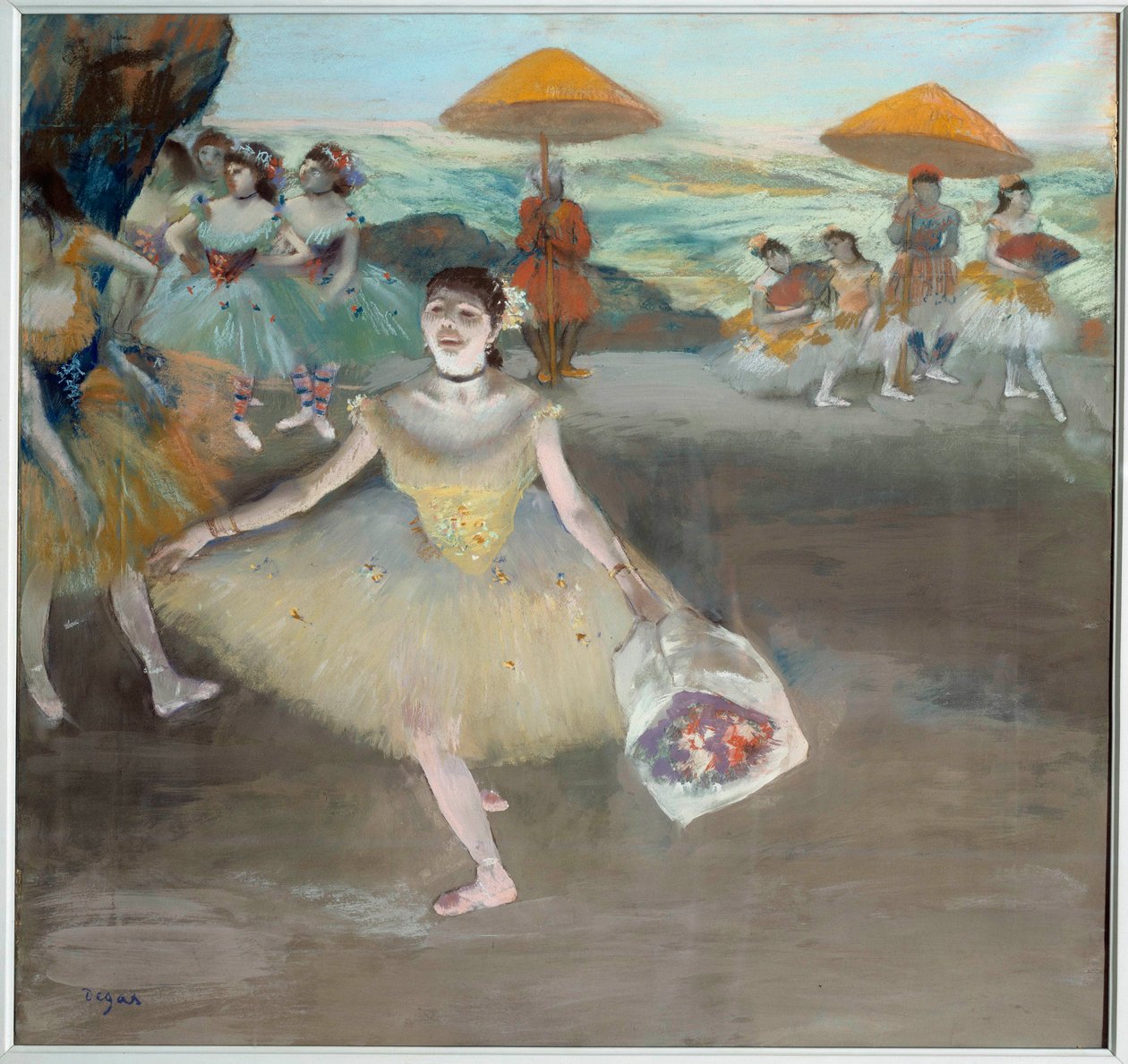 Tänzerin mit Blumenstrauß auf der Bühne (1878) von Edgar Degas