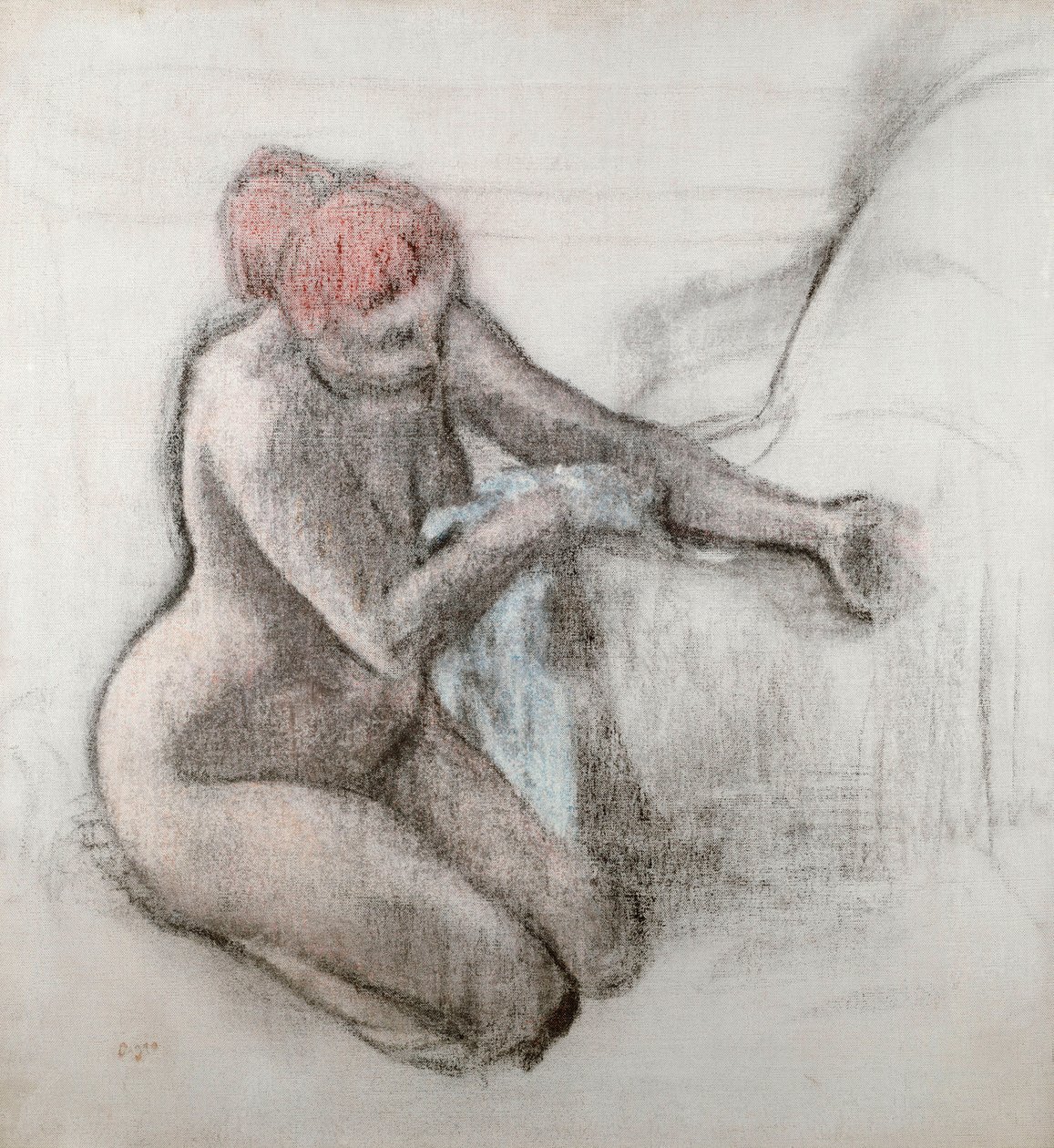 Nackte Frau trocknet sich nach dem Bad, um 1898 von Edgar Degas