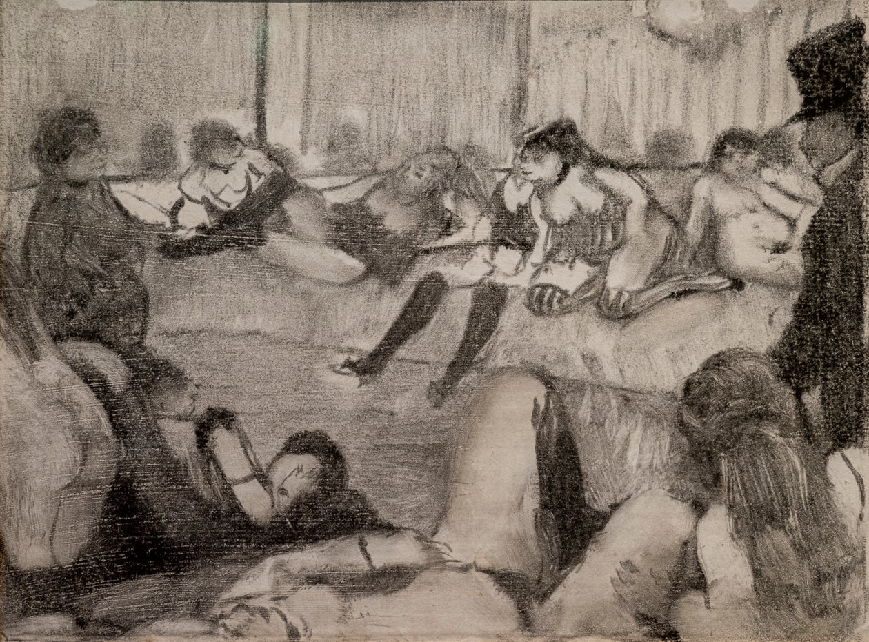Der Salon. 1879. Monotypie mit schwarzer Tinte, Pastell verstärkt. von Edgar Degas