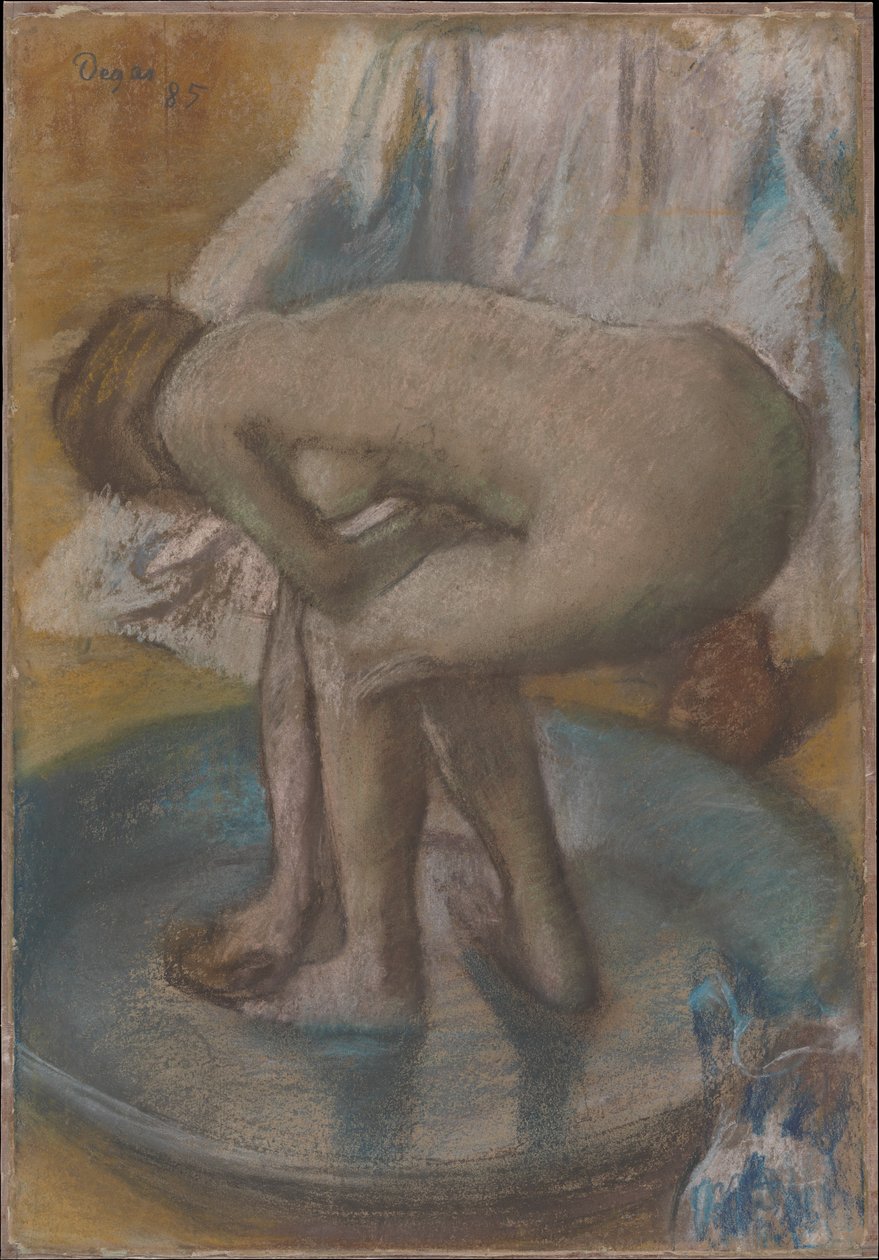 Frau badet in einer flachen Wanne von Edgar Degas