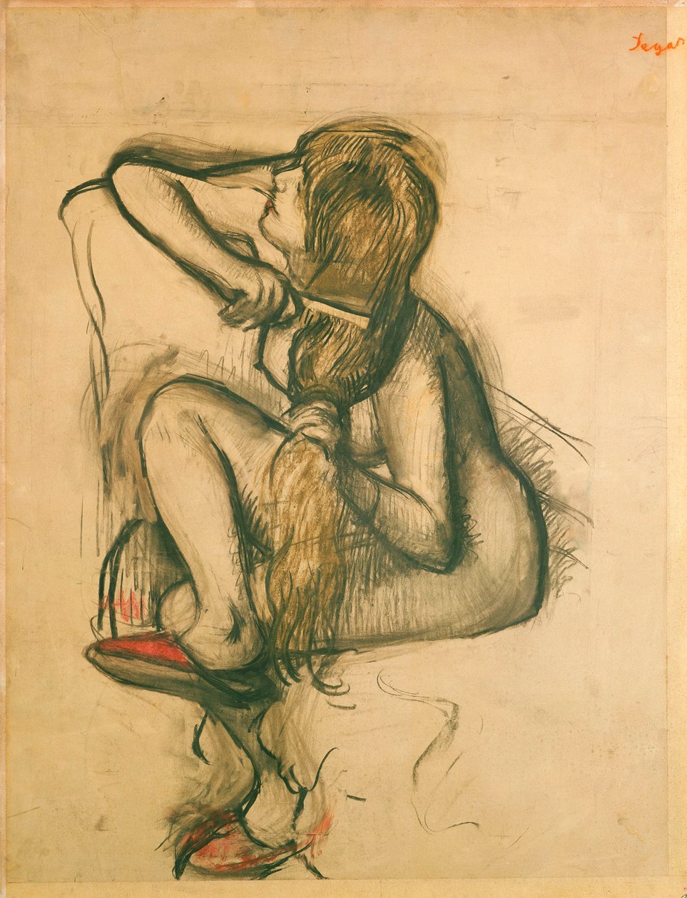 Frau, die ihr Haar kämmt von Edgar Degas
