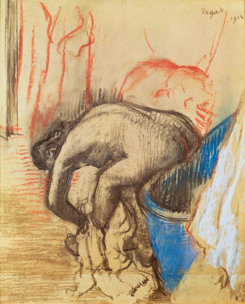Frau trocknet ihr linkes Bein von Edgar Degas