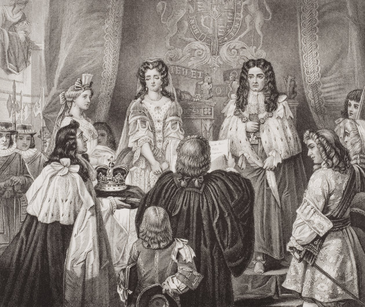Die Krone, die William und Mary von den Lords und Commons in Whitehall am 12. Februar 1689 angeboten wurde, aus `Illustrations of English and Scottish History