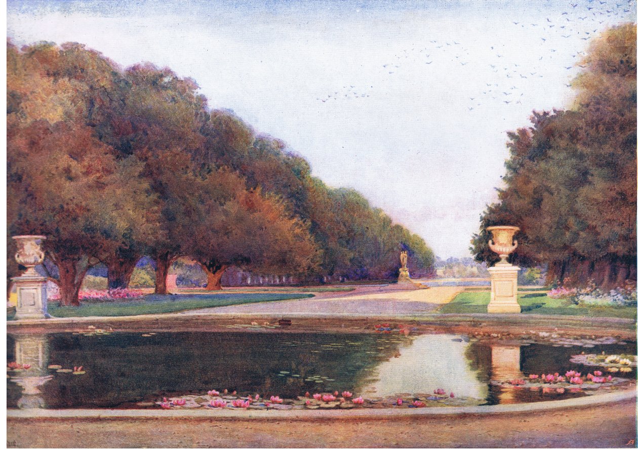 Das Lange Wasser, Hampton Court, aus Die Gärten Englands: In den südlichen und westlichen Grafschaften, veröffentlicht von The Studio von Edith Helena Adie
