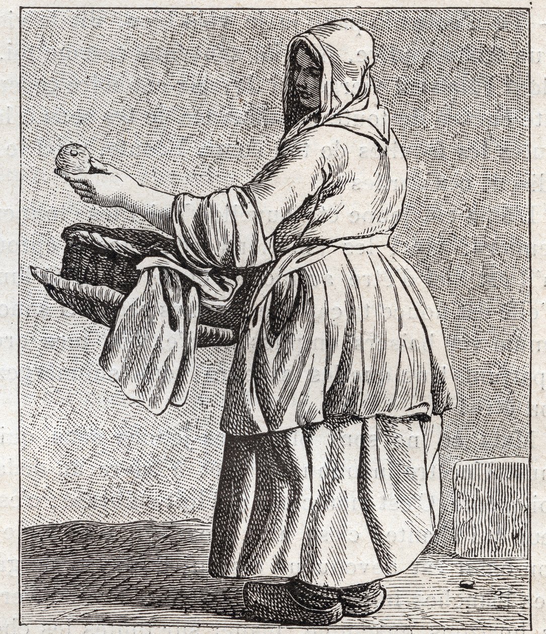 Die Apfelverkäuferin - Kleines Gewerbe in Paris („Études prises dans le bas Peuple, ou les Cris de Paris“) - Gravur von Edme Bouchardon (1698-1762) von Edmé Bouchardon