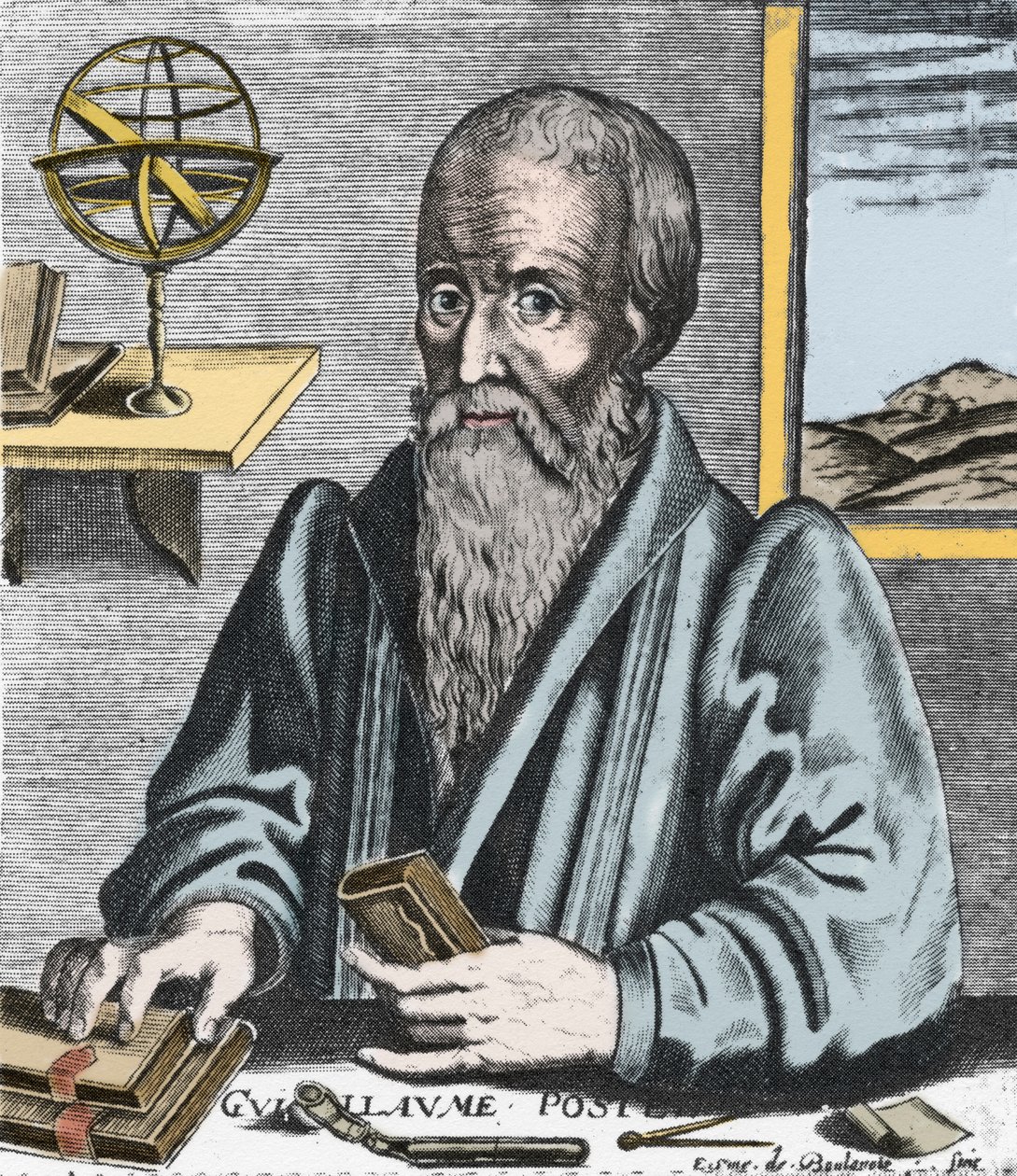 Porträt von William Postel (1510-81) - Porträt von Guillaume Potel (1510-1581) Orientalist, Philologe und Theosoph der französischen katholischen Konfession. Gravur von Edme de Boulonois von Edme de Boulonois