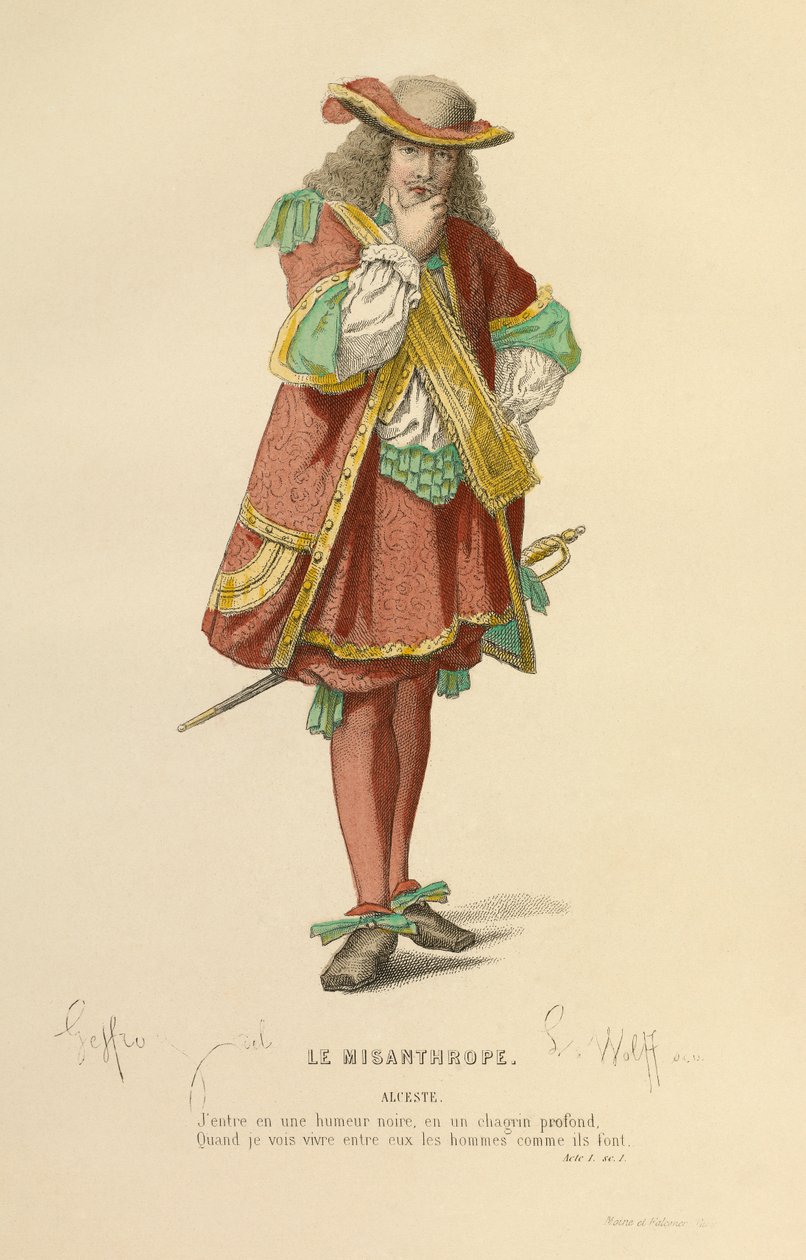 Kostüm für die Rolle des Alceste, um 1868 (Gravur) von Edmond Aime Florentin Geffroy