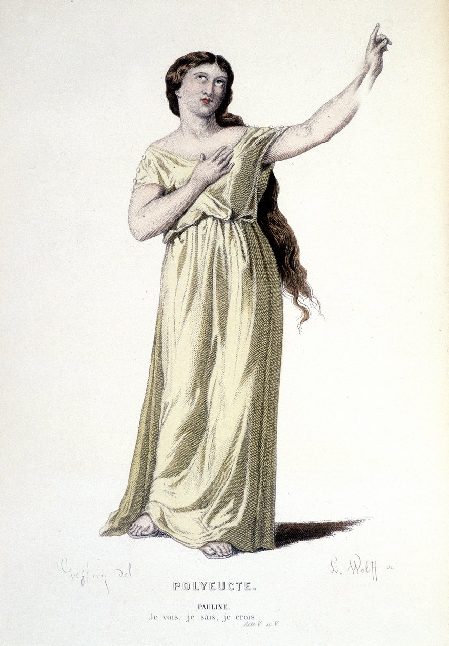 Die Figur der Pauline in der Tragödie Polyeucte Märtyrer - Vollständiges Theater: (Sammlung von Stücken von Corneille) Zeichnung von Geffroy, Gravur von L. Wolff - ed. Laplace, Sanchez et Cie, Paris 1884 von Edmond Aime Florentin Geffroy