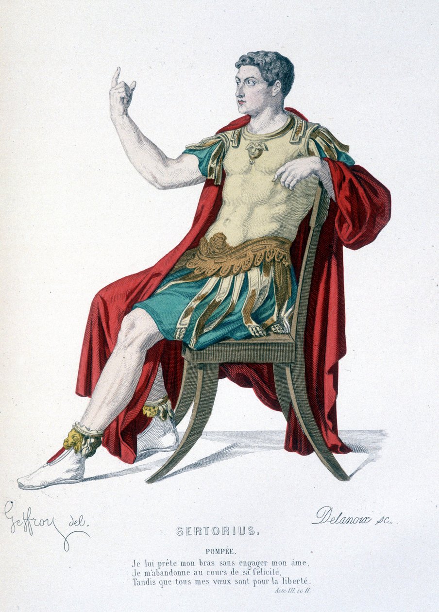 Der Charakter von Pompeius im Theaterstück Sertorius - Vollständiges Theater: (Sammlung von Stücken von Corneille) Zeichnung von Geffroy, Gravur von Delanoux - Hrsg. Laplace, Sanchez et Cie, Paris 1884 von Edmond Aime Florentin Geffroy