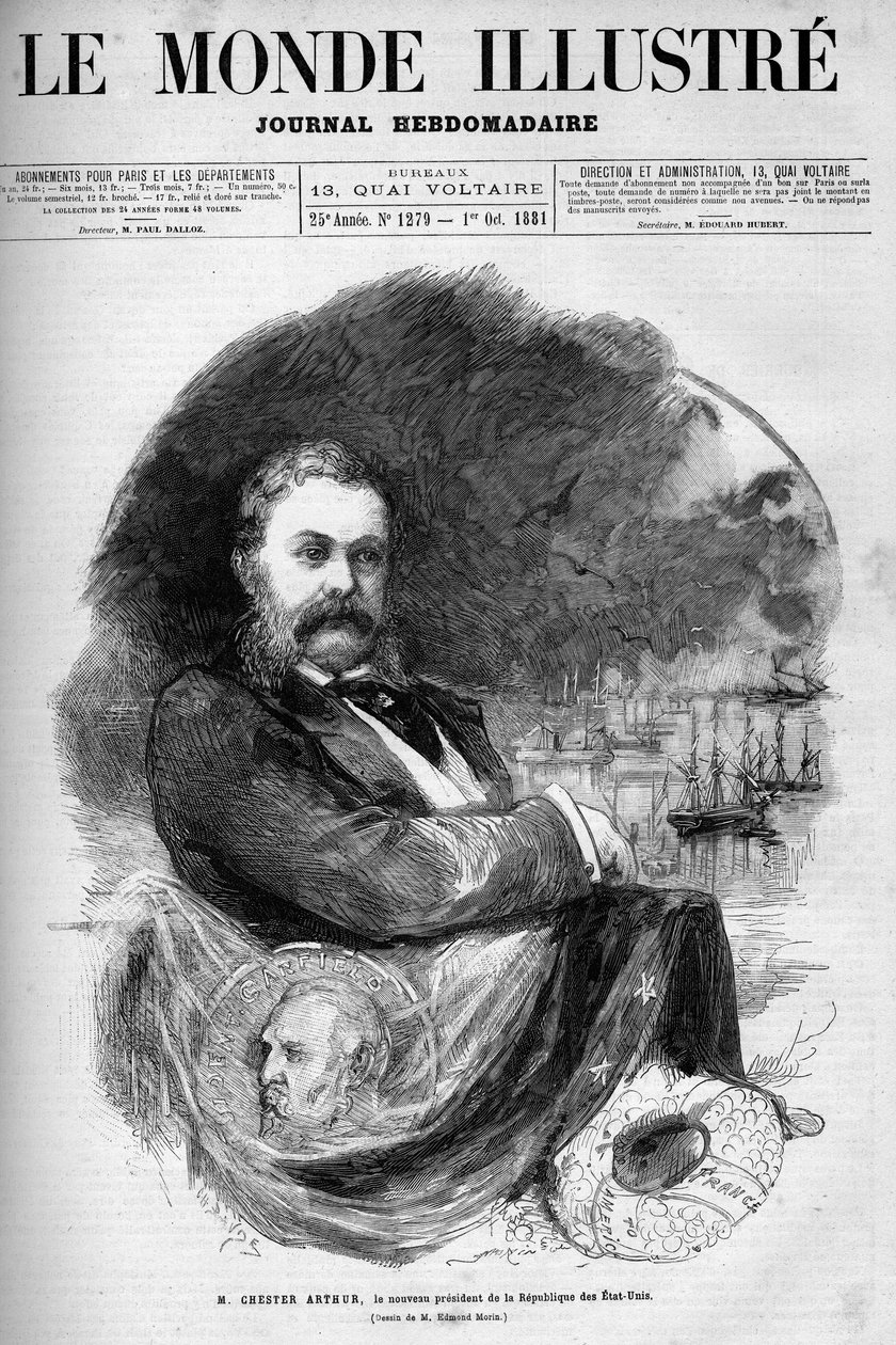 Porträt von Chester Alan Arthur (1830-1886), Präsident der Vereinigten Staaten. Gravur von Edmond Morin. Eine von „The Illustrous World“ Nr. 1279 vom 1. Oktober von Edmond Morin