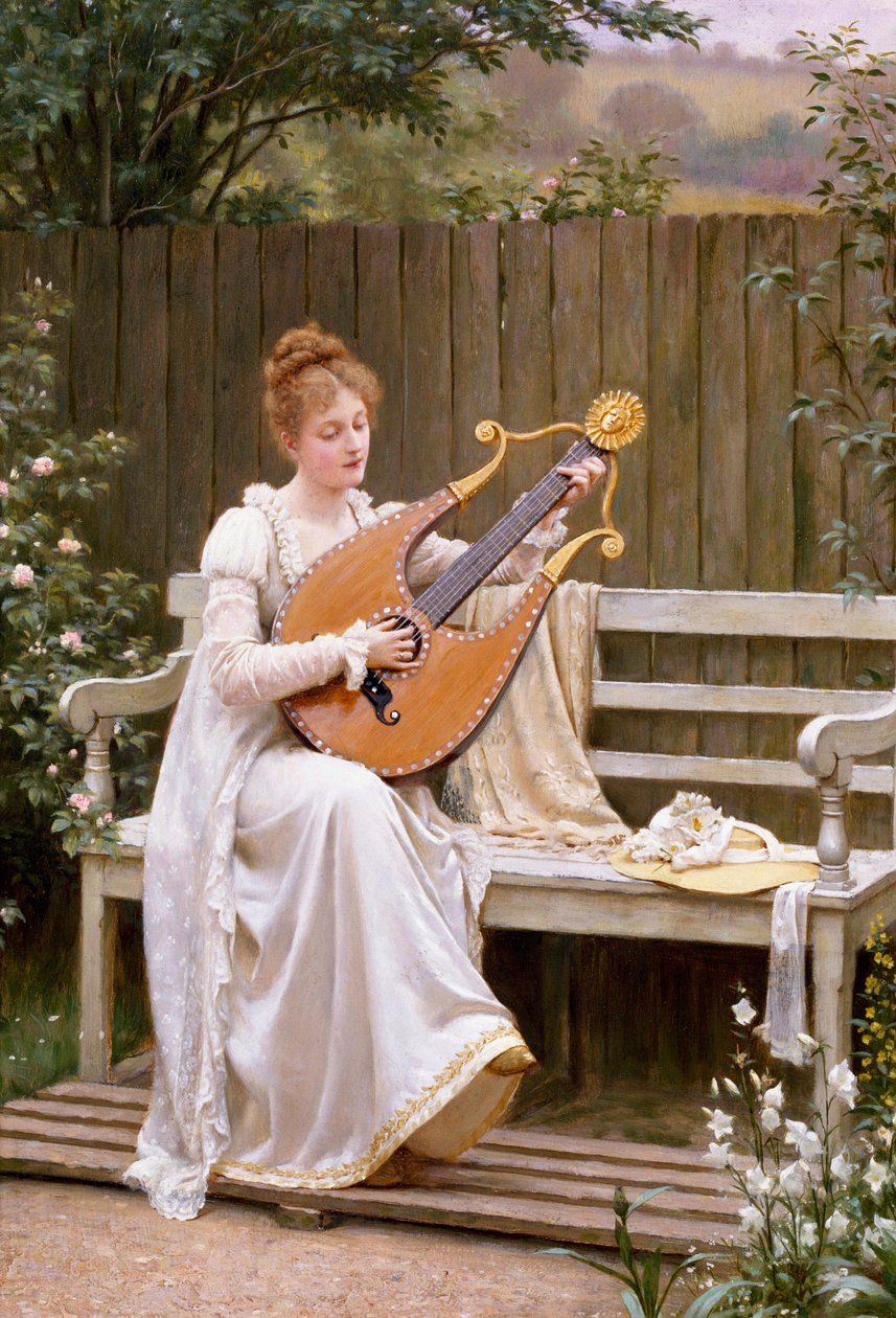 „Con Amore“ Junge Frau, die die Lyra spielt von Edmund Blair Leighton