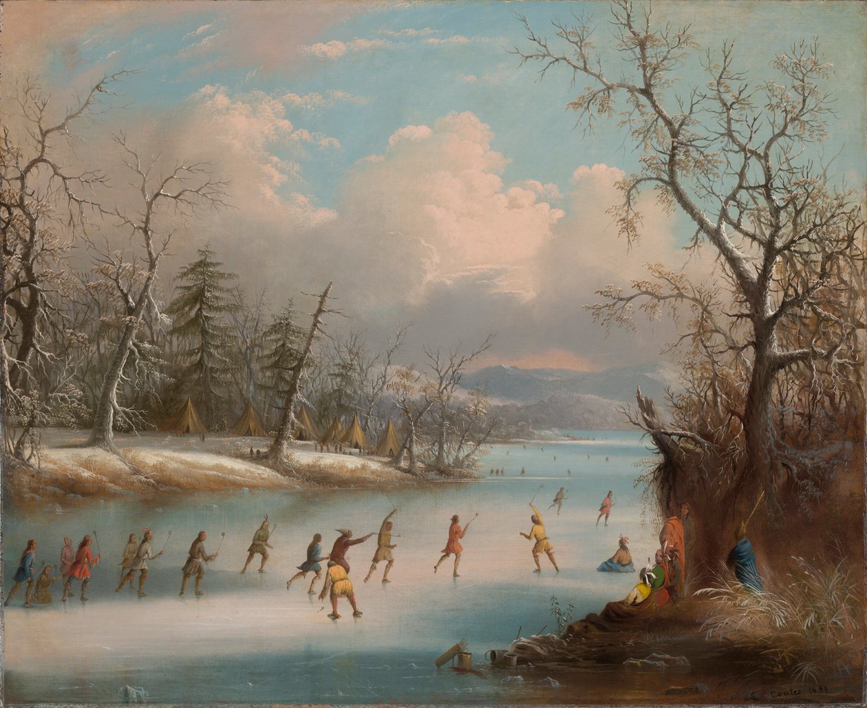Indianer spielen Lacrosse auf dem Eis von Edmund C. Coates
