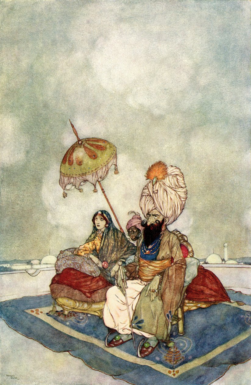 Die ganze Zeit beobachtete die Prinzessin den Kampf vom Dach des Palastes, Illustration aus 