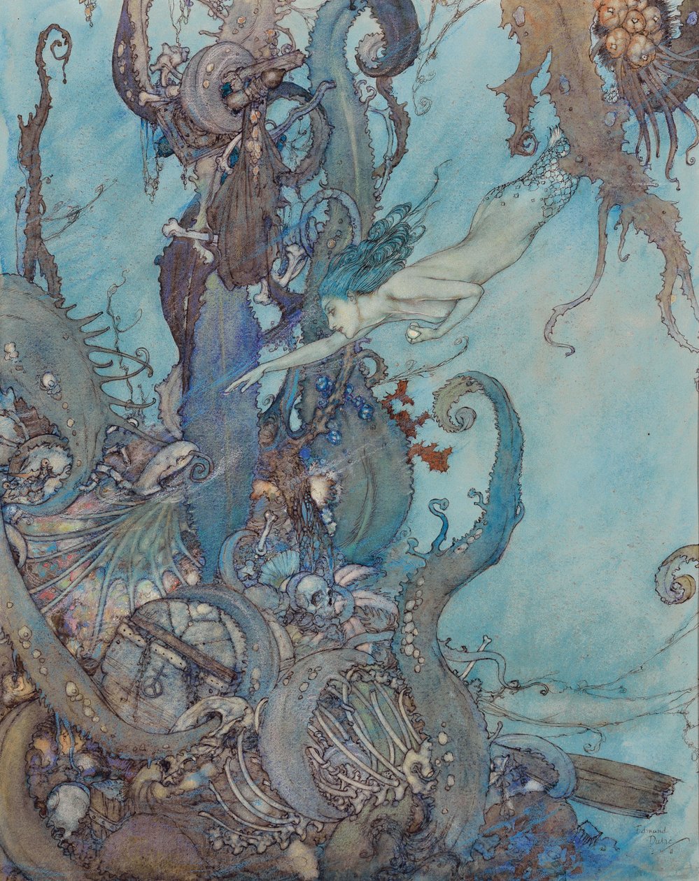 Die kleine Meerjungfrau, „Beim bloßen Anblick der hellen Flüssigkeit wichen sie erschrocken zurück“ von Edmund Dulac