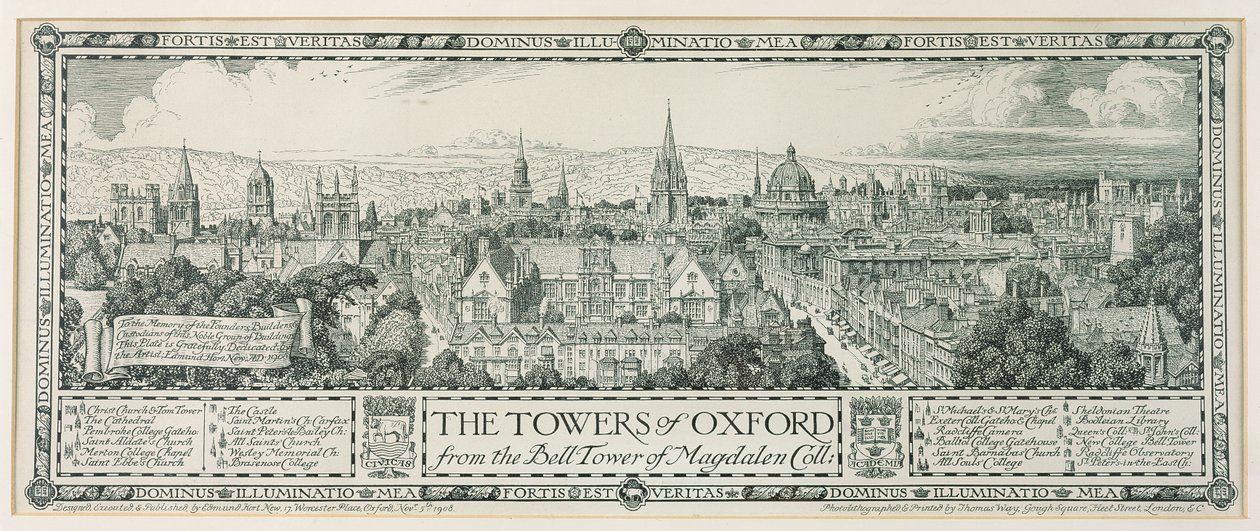 Die Türme von Oxford vom Glockenturm von Magdalen, 1908 von Edmund Hort New