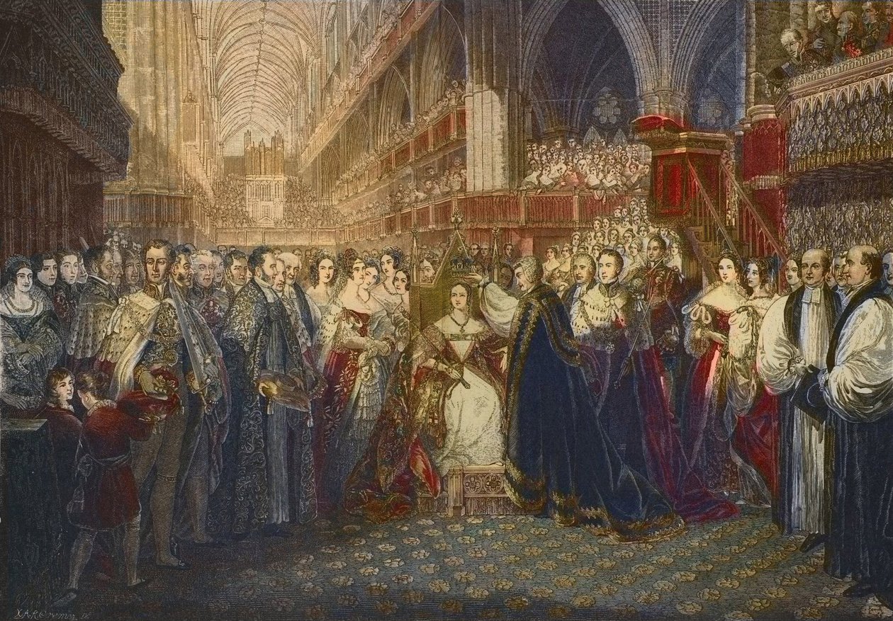 Krönung von Königin Victoria in der Westminster Abbey, London am 28. Juni 1838 - Die Krönung von Königin Victoria, Königin von Großbritannien und Irland (1819-1901), in der Westminster Abbey von Edmund Thomas (after) Parris