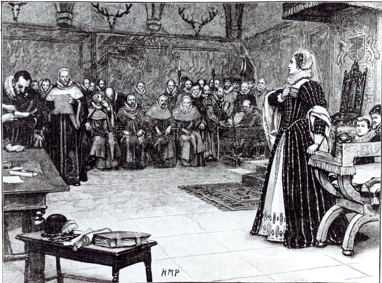 Prozess gegen Maria Stuart (1542-87) im Schloss Fotheringhay von Edouard Berveiller