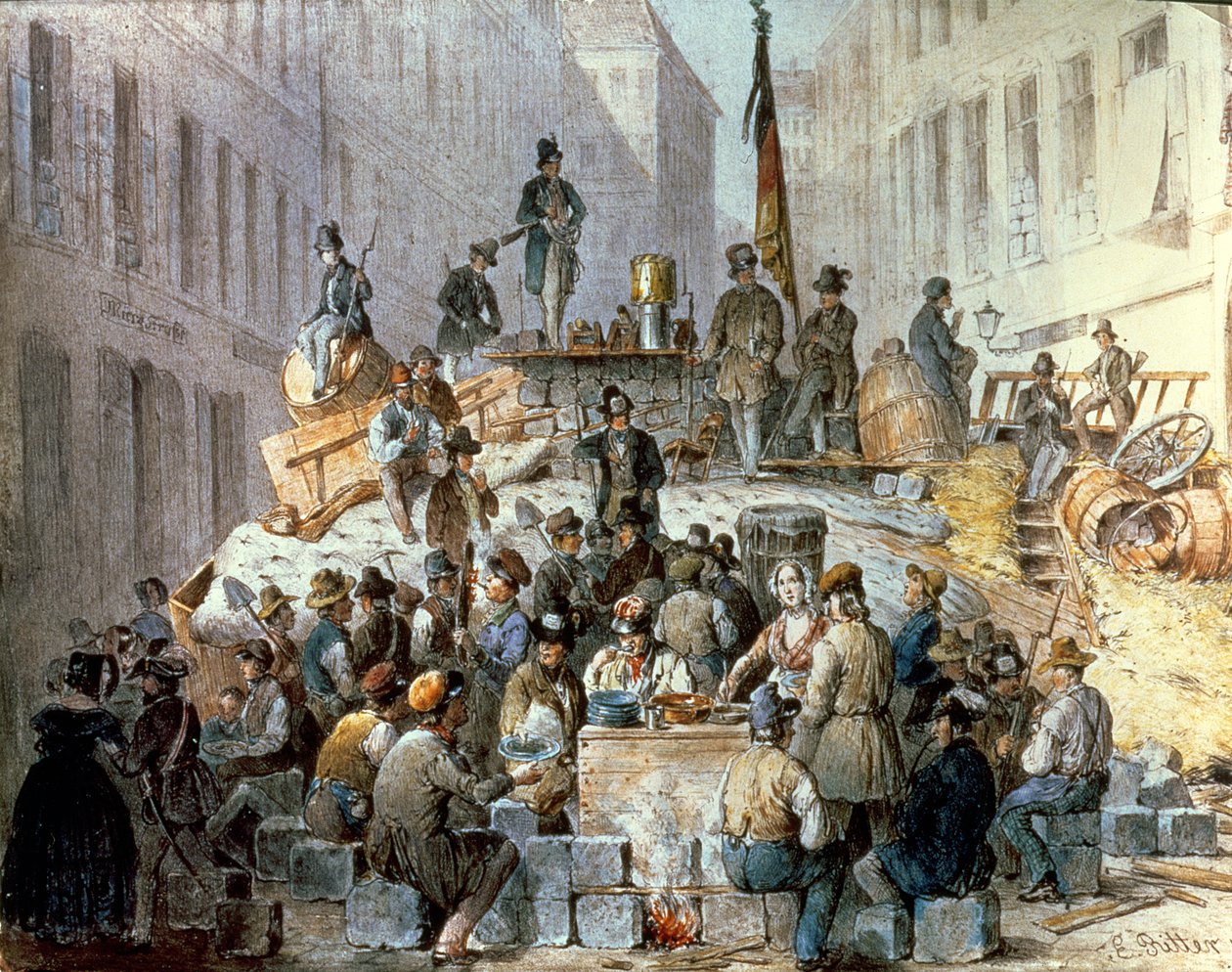 Barrikaden in der Marzstraße, Wien, 1848 von Edouard Ritter
