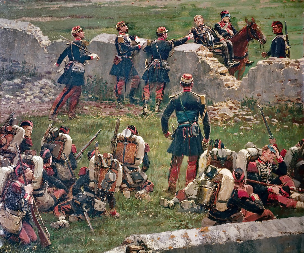 Abend der Schlacht von Rezonville Gravelotte. Grenadiere der Kaiserlichen Garde ruhen, 16. August von Jean Baptiste Edouard Detaille