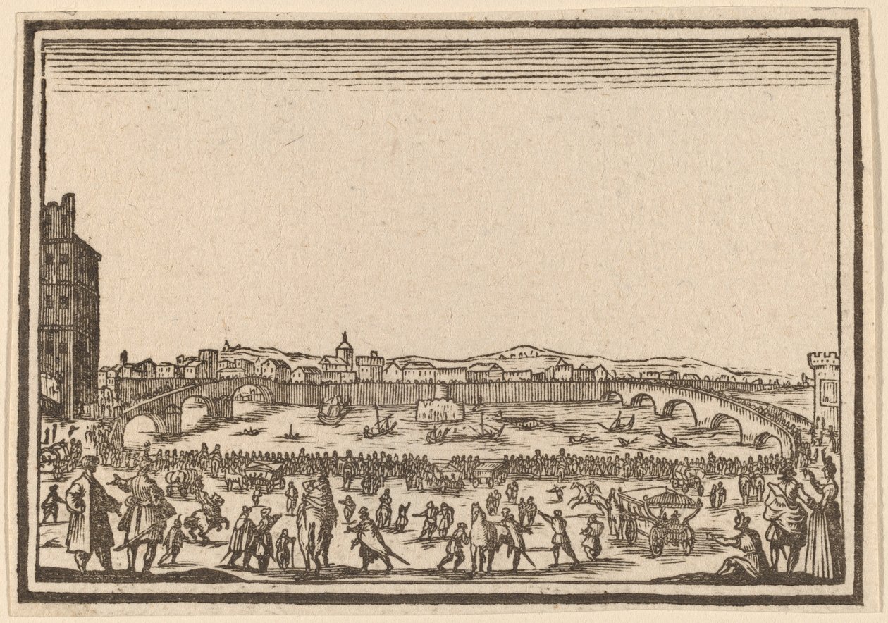 Feuerwerk auf dem Arno, Florenz von Edouard Eckman after Jacques Callot