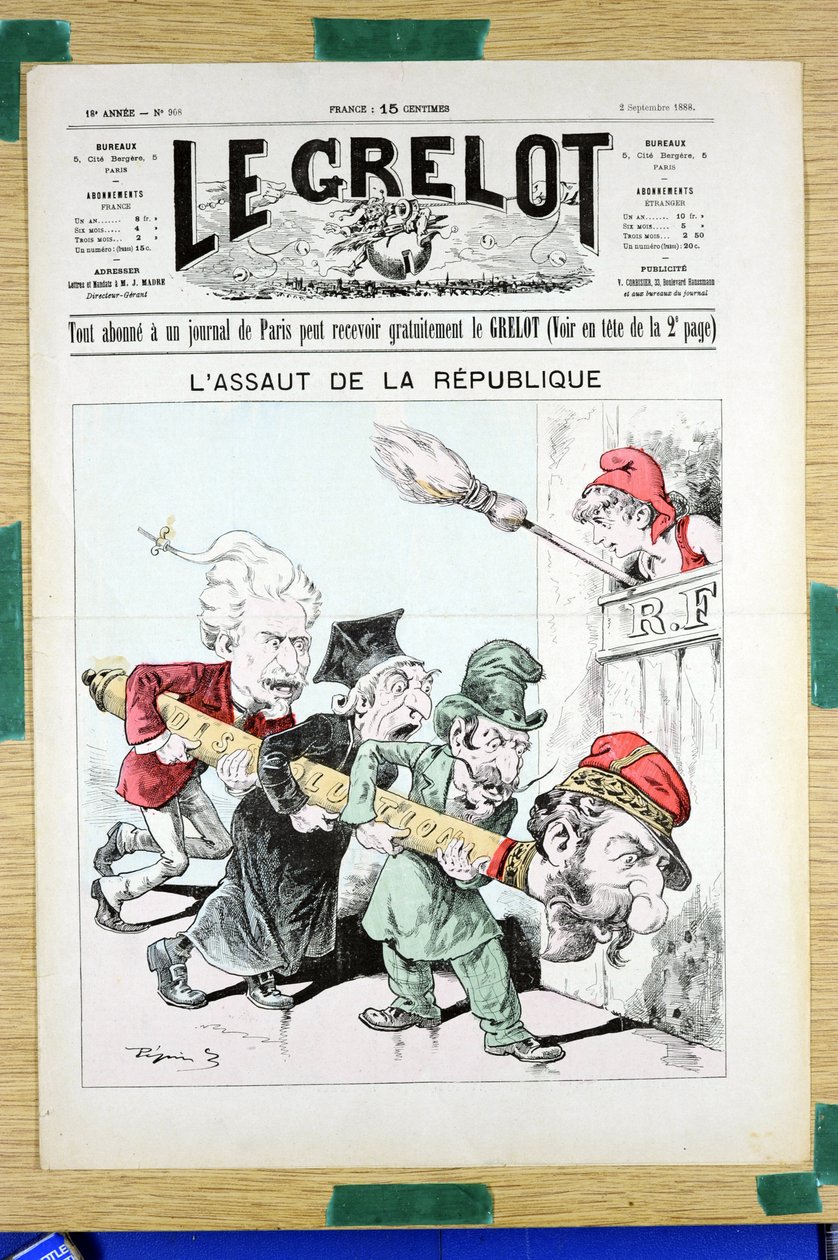 Titelblatt von „Le Grelot“, Nummer 908, Satirisch in Farben von Edouard Guillaumin Pepin